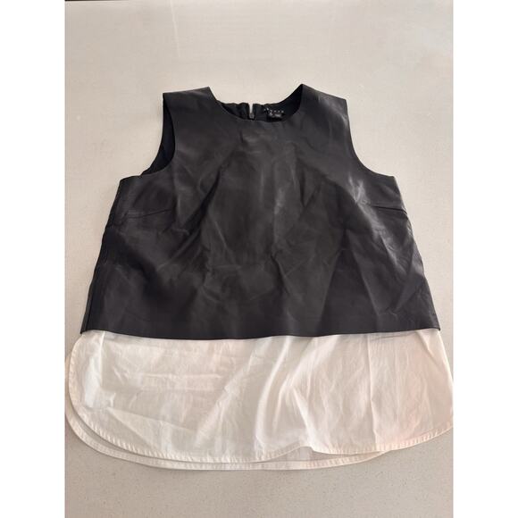 Theory Hodal Top Cropped Lambs Leather S. Detachable White Trim - Picture 1 of 9